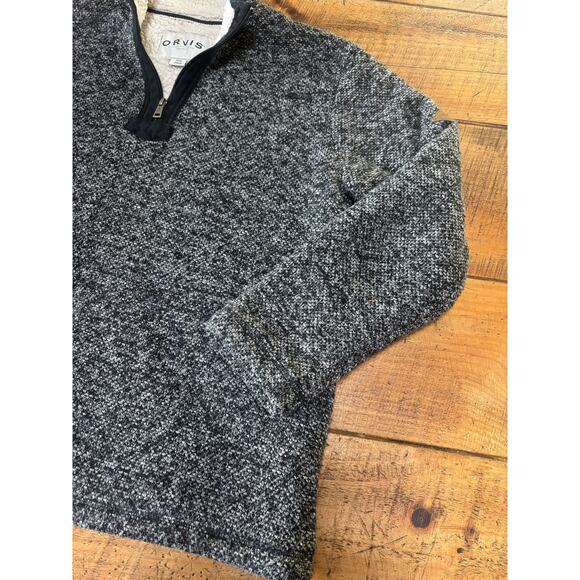 Orvis Pullover Mens Medium Gray 1/4 Zip Long Sleeve Sherpa Fleece Lined - Picture 2 of 9